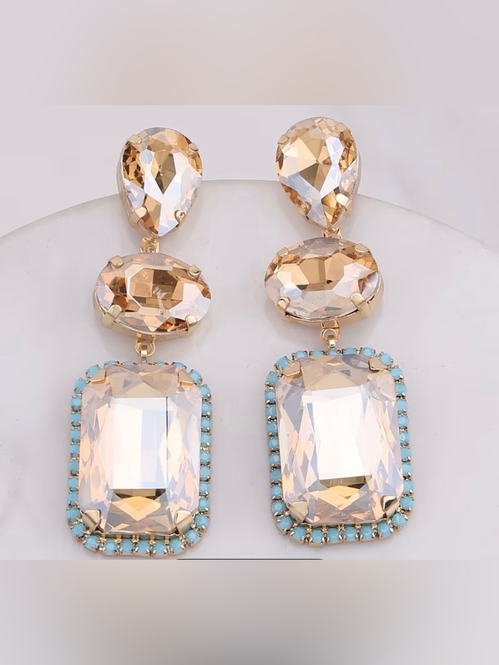 Gold-Tone Champagne & Turquoise Crystal Drop Earrings